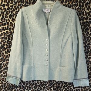 St. John Mint Green Knit Button-Front Blazer